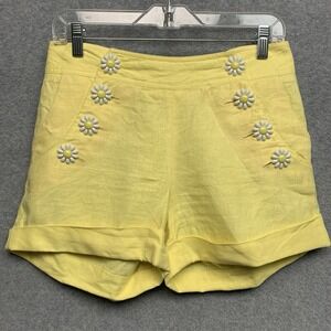 Betsey Johnson High Rise Cuffed Mini Shorts  Butter Yellow Size 2 Daisy Festival